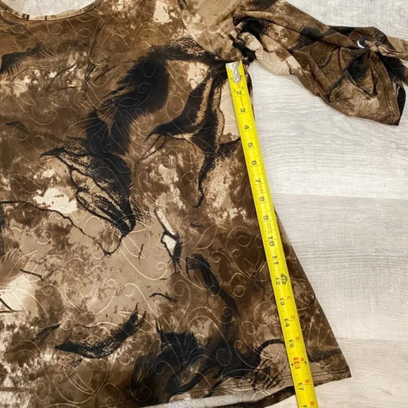 Clientele Smoky Tie-Dye 3/4-Sleeve Brown and Cream Women's L Shirt - Picture 14 of 16